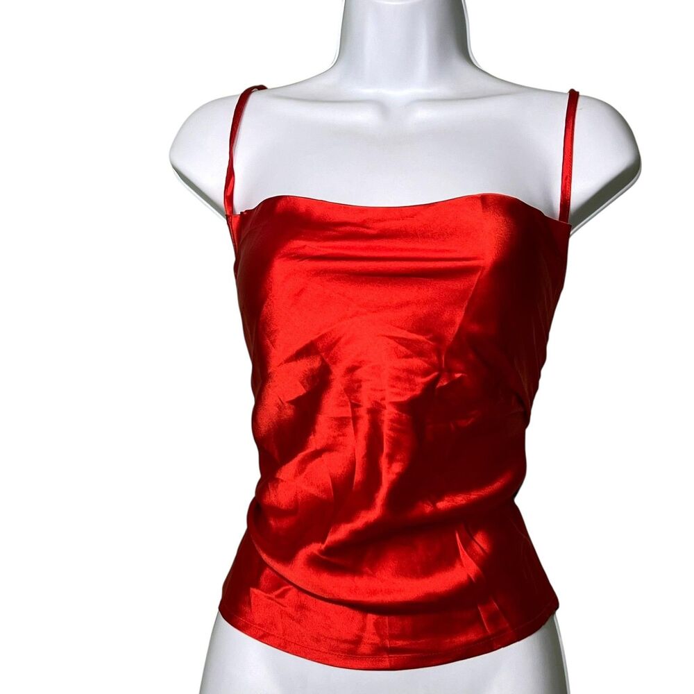 Dizzy Lizzy Tank Top Women's Medium Red Satin Party Strappy Back Criss Cross NYE